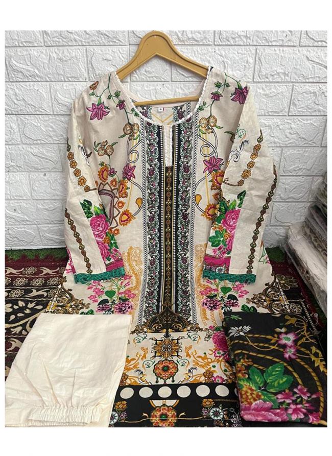 Heavy Cotton White Eid Wear Printed Readymade Pakistani Suit